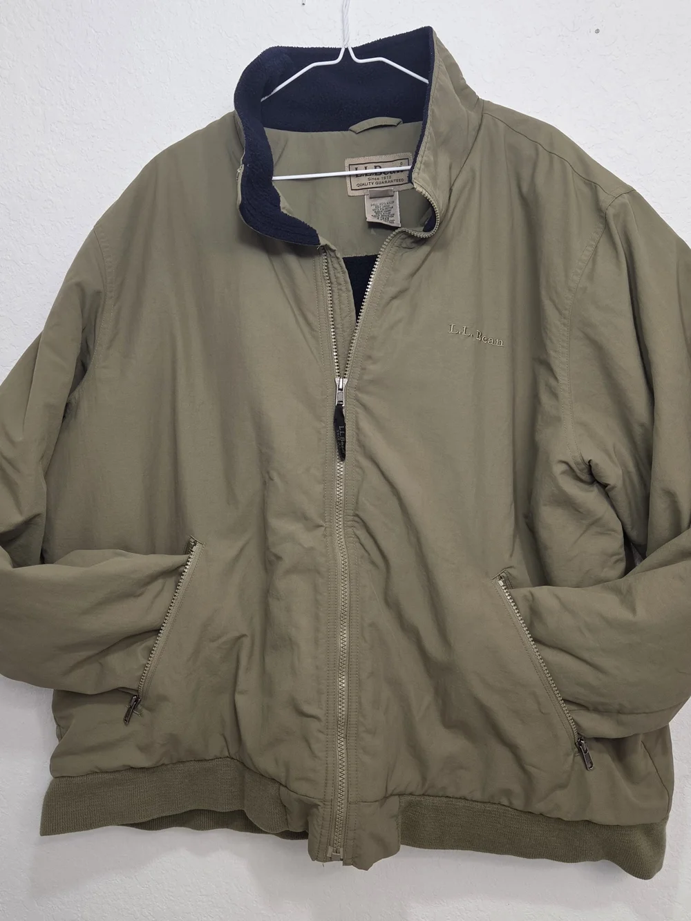 L.L. Bean Olive and Navy Lined Bomber Jacket